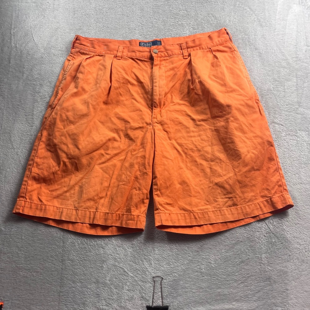 Polo Ralph Lauren Mens Tyler Shorts 36 Orange Pleated Chino Cotton Casual Summer